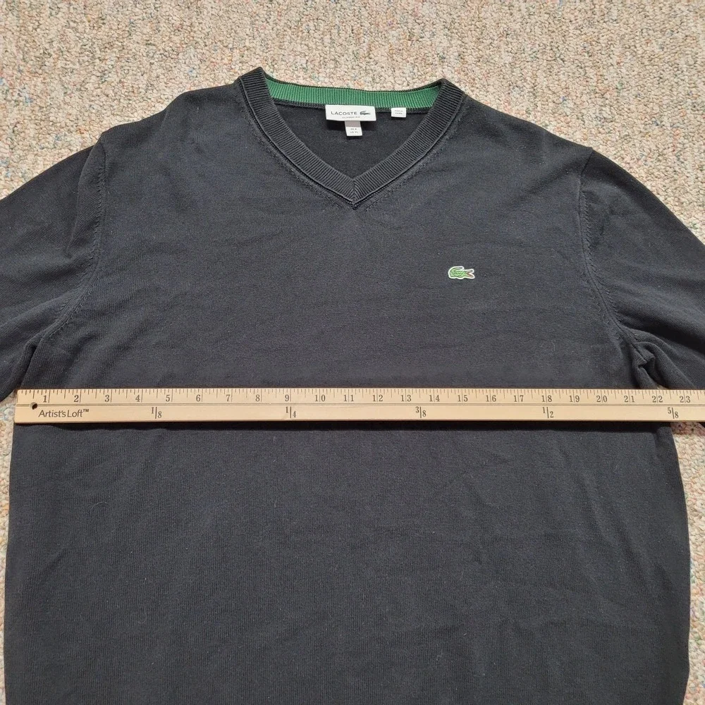 Lacoste Sweater Mens‎ 6 XL Black V Neck Pullover Classic Fit Preppy Crocodile